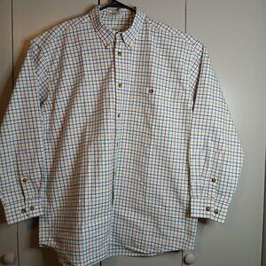 Orvis Men's XL White Blue Check Long Sleeve Dress Shirt (0736G2)